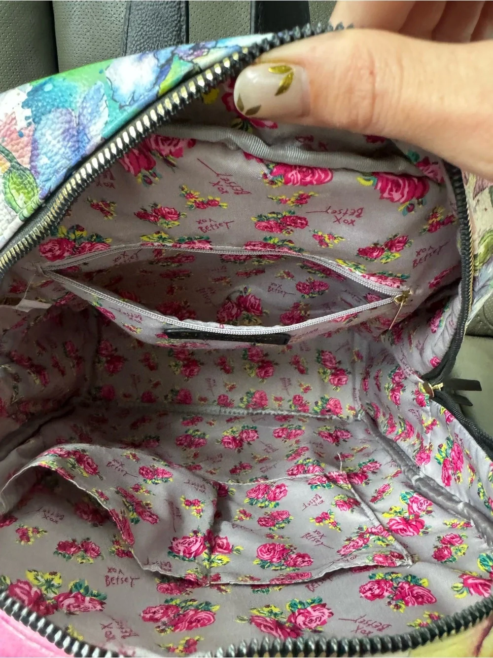 Betsey Johnson Watercolor Floral Backpack + Heart Coin Pouch